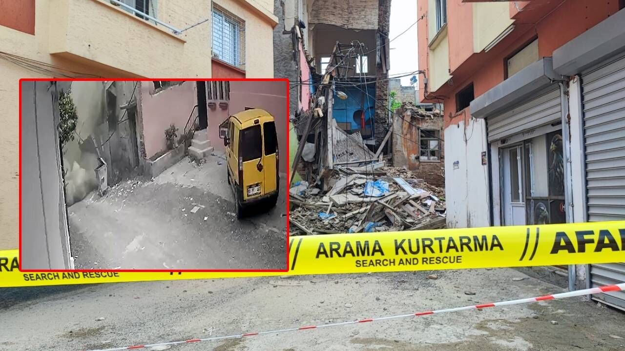3 katlı bina çöktü; O anlar kamerada