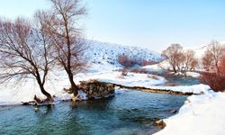 Kahramanmaraş Hurman Çayı karla birleşince kartpostallık görüntü oluşturdu   