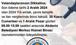 Akdeniz Belediyesi vezneleri hafta sonu açık