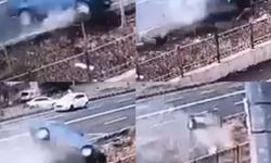 Kahramanmaraş'ta otomobil drenaj kanalına uçtu, anlar güvenlik kamerasına yansıdı