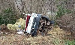 Kastamonu'da saman yüklü kamyon devrildi: 2 yaralı