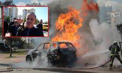 Alev topuna dönen araçtan kedisiyle birlikte son anda çıktı