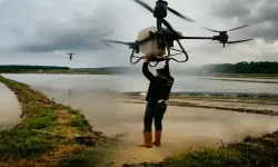 Samsun'da çiftçi, drona tutunarak tarlanın diğer tarafına geçti