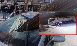 İnşaat demirlerinin otomobile ok gibi saplanma anı kamerada
