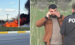 Otomobili alev alan sürücü gözyaşlarını tutamadı