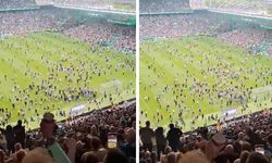 Maç biter bitmez yüzlerce taraftar sahaya girdi