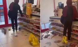 Sinir krizi geçiren kadın marketi savaş alanına çevirdi