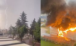 Alev alev yanan jimnastik salonuna yıldırımın düşme anı kamerada