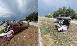 Burdur-Fethiye Yolunda Korkutan Kaza! Takla Atan Otomobilde 2 Kişi Yaralandı