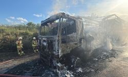 Seyir halindeki TIR alev topuna döndü