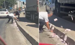 Çuvalla Taşınan Paralar Yola Saçıldı! Rüzgar Banknotları Savurdu