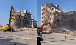 Hatay'da kontrollü yıkım! 6 katlı bina saniyeler içinde çöktü