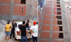 İnşaatta akılalmaz yöntem! İşçileri halatla yukarı taşıdılar