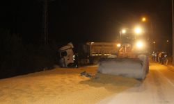 Kahramanmaraş’tan Samsun’a 25 ton mısır taşıyan tır devrildi