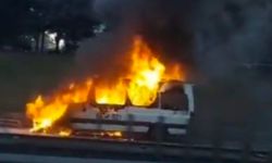 Servis minibüsü alevlere teslim oldu