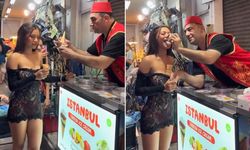 Maraş dondurmacısının turist kadına yaptığı şov tartışma yarattı