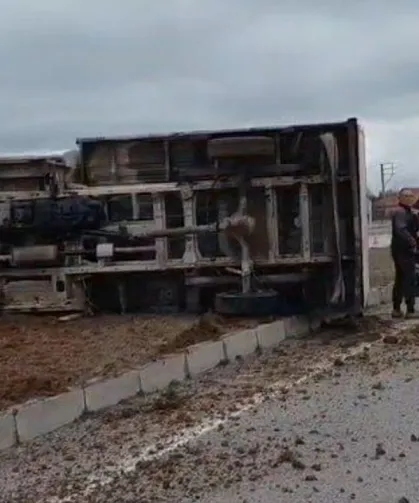 Büyükbaş Yüklü Kamyonet Devrildi: 3 Kişi Yaralandı