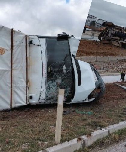 Direğe çarpıp devrilen kamyonette can pazarı! İçindekiler hastanelik oldu