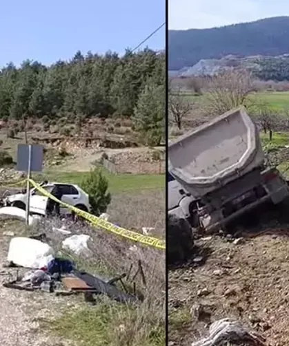 Hafriyat kamyonuyla çarpışan otomobilin sürücüsü yaralandı, eşi öldü