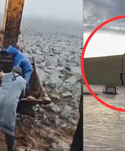 Şanlıurfa'da derede mahsur kalan sürücü vinçle kurtarıldı