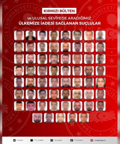16'sı kırmızı bültenle aranan 61 suçlu Türkiye'ye getirildi