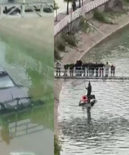 Adana Çukurova’da otomobil sulama kanalına uçtu! Sürücü son anda kurtuldu