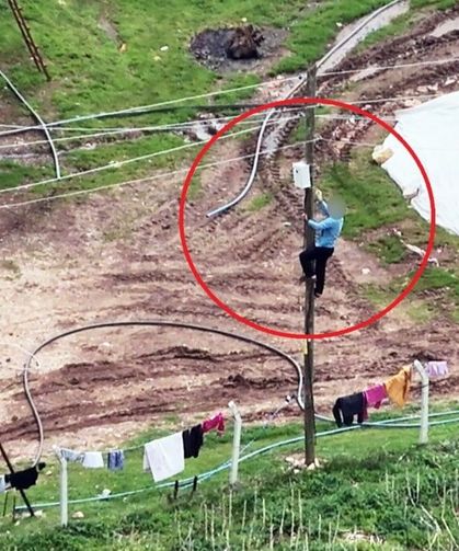 Kaçak elektrik dron ile tespit edildi: Koşa koşa direğe çıktı