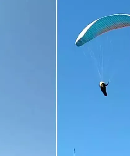 Mahallenin üstünden geçen paraşütçüyü çaya çağırdı