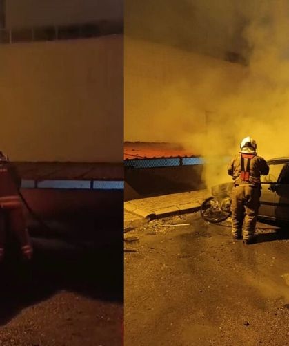 Hatay İskenderun’da Park Halindeki Otomobil Alev Alev Yandı