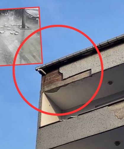 Küçükçekmece'de korku dolu anlar! Binadan kopan beton parçası sokağa düştü