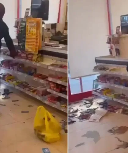 Sinir krizi geçiren kadın marketi savaş alanına çevirdi