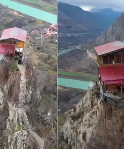 Zirvedeki ev görenleri büyülüyor: 96 basamakla çıkılan evin ilginç hikâyesi