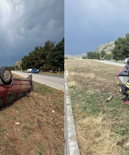 Burdur-Fethiye Yolunda Korkutan Kaza! Takla Atan Otomobilde 2 Kişi Yaralandı