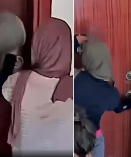 Eve girmeye çalışan hırsızlar kamerayı fark edince binadan kaçtı