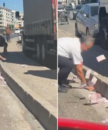 Çuvalla Taşınan Paralar Yola Saçıldı! Rüzgar Banknotları Savurdu
