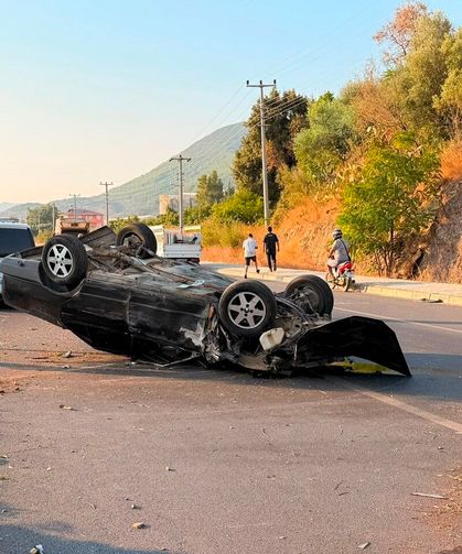 Takla atan otomobil palmiye ağacına çarptı: 1 yaralı