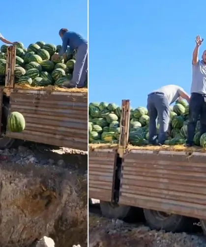 Karpuz Yüklü Kamyon Çöplüğe Boşaltıldı