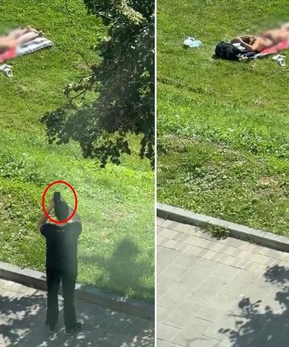Parkta skandal anlar! Güneşlenen kadını gizlice görüntüledi