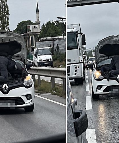 Seyir halindeki otomobilin motorunu tamir etti