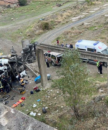 Kargo kamyonu köprüden düştü: 2 yaralı