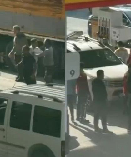 Akaryakıt istasyonunda meydan dayağı: Sopalar havada uçuştu
