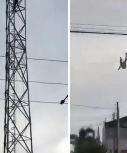 Kimse İkna Edemedi! Elektrik Direğinden Kendini Boşluğa Bıraktı