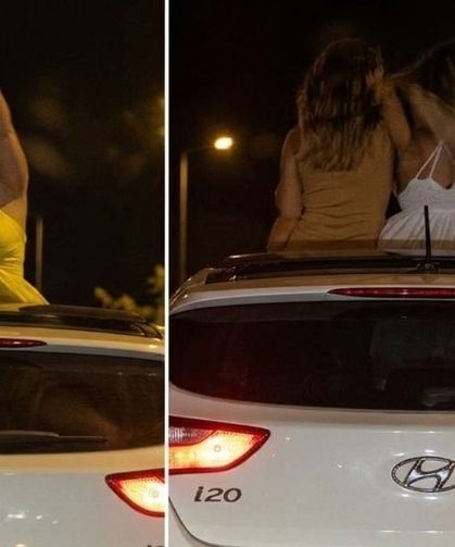 Trafikte Tehlikeli Şov! İki Genç Kadın Seyir Halindeki Otomobilde Dans Etti