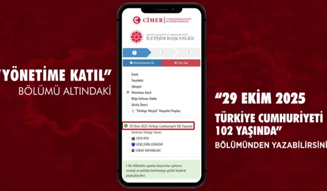 Vatandaşlar Cumhuriyet duygularını CİMER'den paylaşabilecek