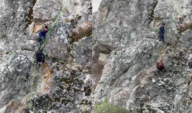Burdur’da kayalıklarda mahsur kalan keçiler 3 saatlik çalışmayla kurtarıldı