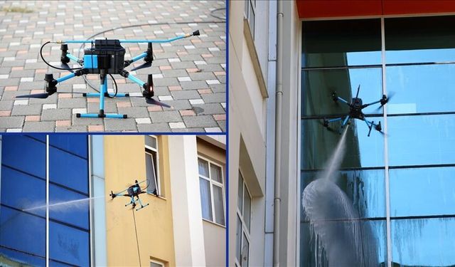 Drone ile yüksek katlı binaların dış cephe temizliği artık daha güvenli