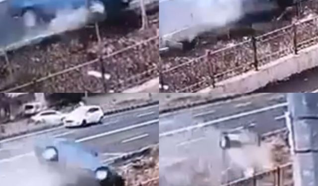 Kahramanmaraş'ta otomobil drenaj kanalına uçtu, anlar güvenlik kamerasına yansıdı