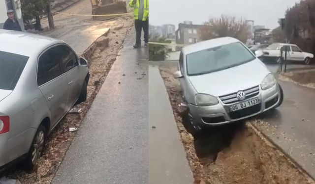 Kahramanmaraş'ta otomobil yolda oluşan çukura düştü