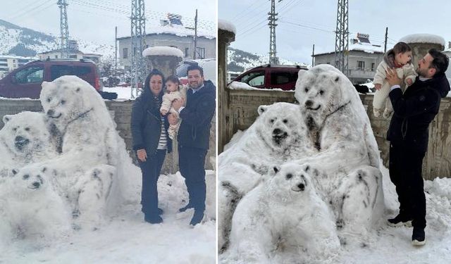 Kahramanmaraş'ta kardan kutup ayısı ilgi çekti