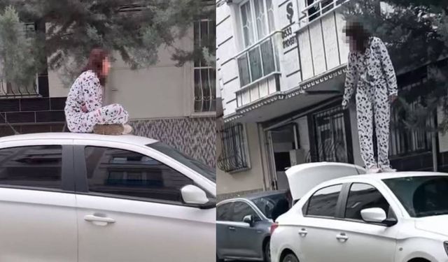 Sinir krizi geçiren kadın bir otomobilin üzerine çıkarak zıpladı: O anlar kamerada